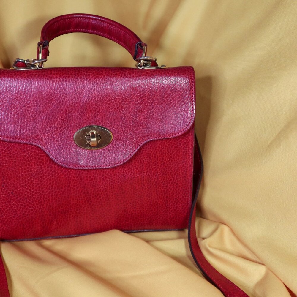 Small Red Mulberry Bag with Top Handle and Crossbody Strap